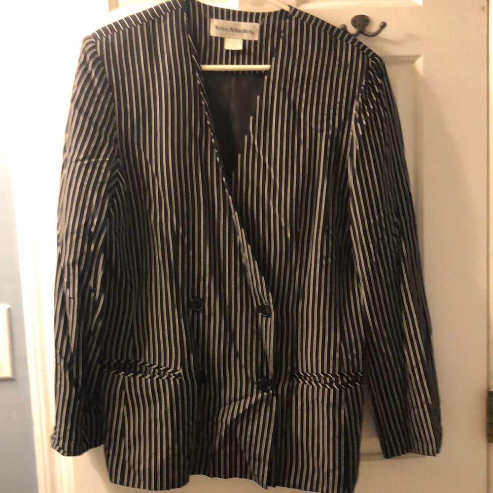Black and white striped double breasted jacket